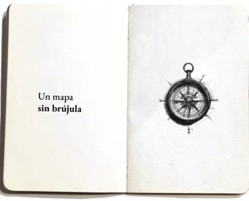ilustración de una brújula en una libreta
