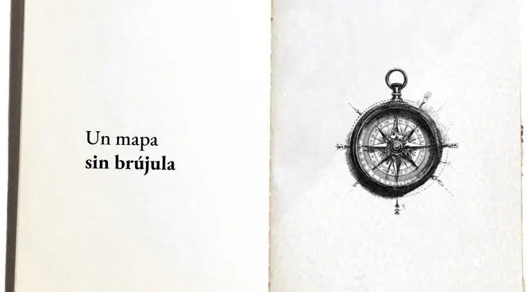 ilustración de una brújula en una libreta